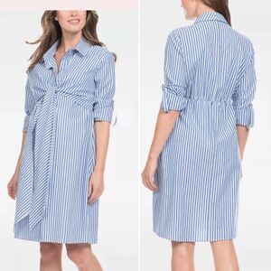 SERAPHINE Ariadne Midi Wrap Blue Stripe Nursing Shirt Dress-6